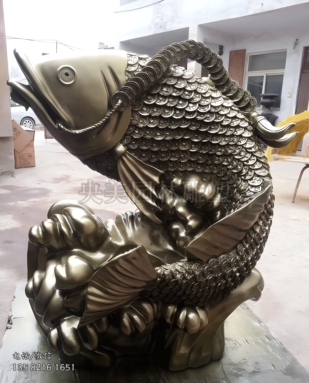 鑄銅金錢魚鯉魚雕塑擺件