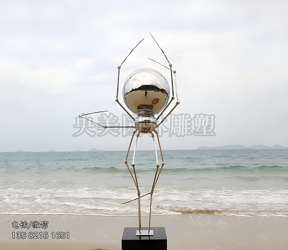 不銹鋼鏡面創意蜘蛛雕塑