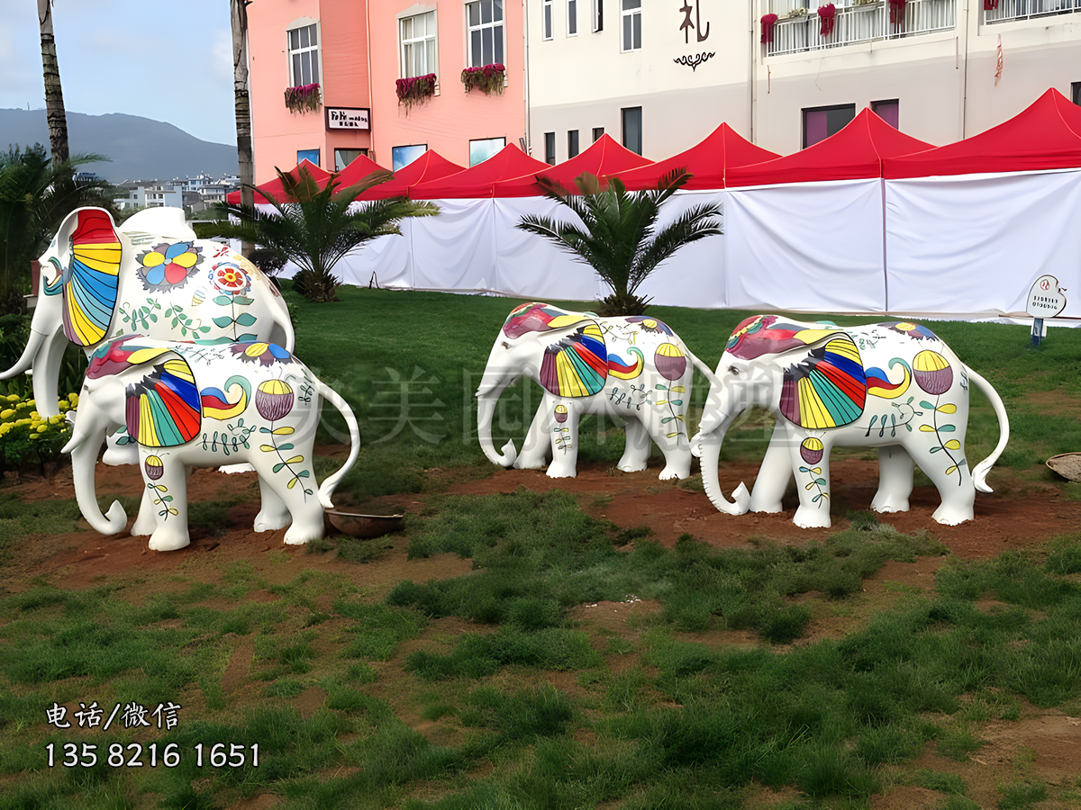 玻璃鋼彩繪裝飾擺件大象雕塑