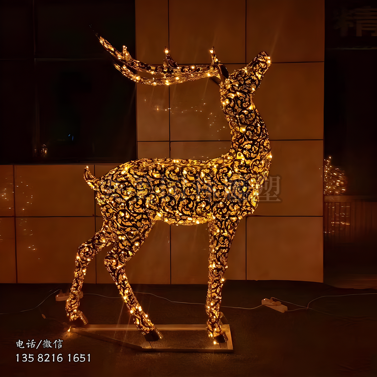 鐵藝不銹鋼網狀鏤空發光梅花鹿雕塑