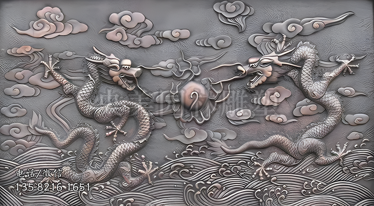 二龍戲珠紫銅鍛造浮雕裝飾畫(huà)