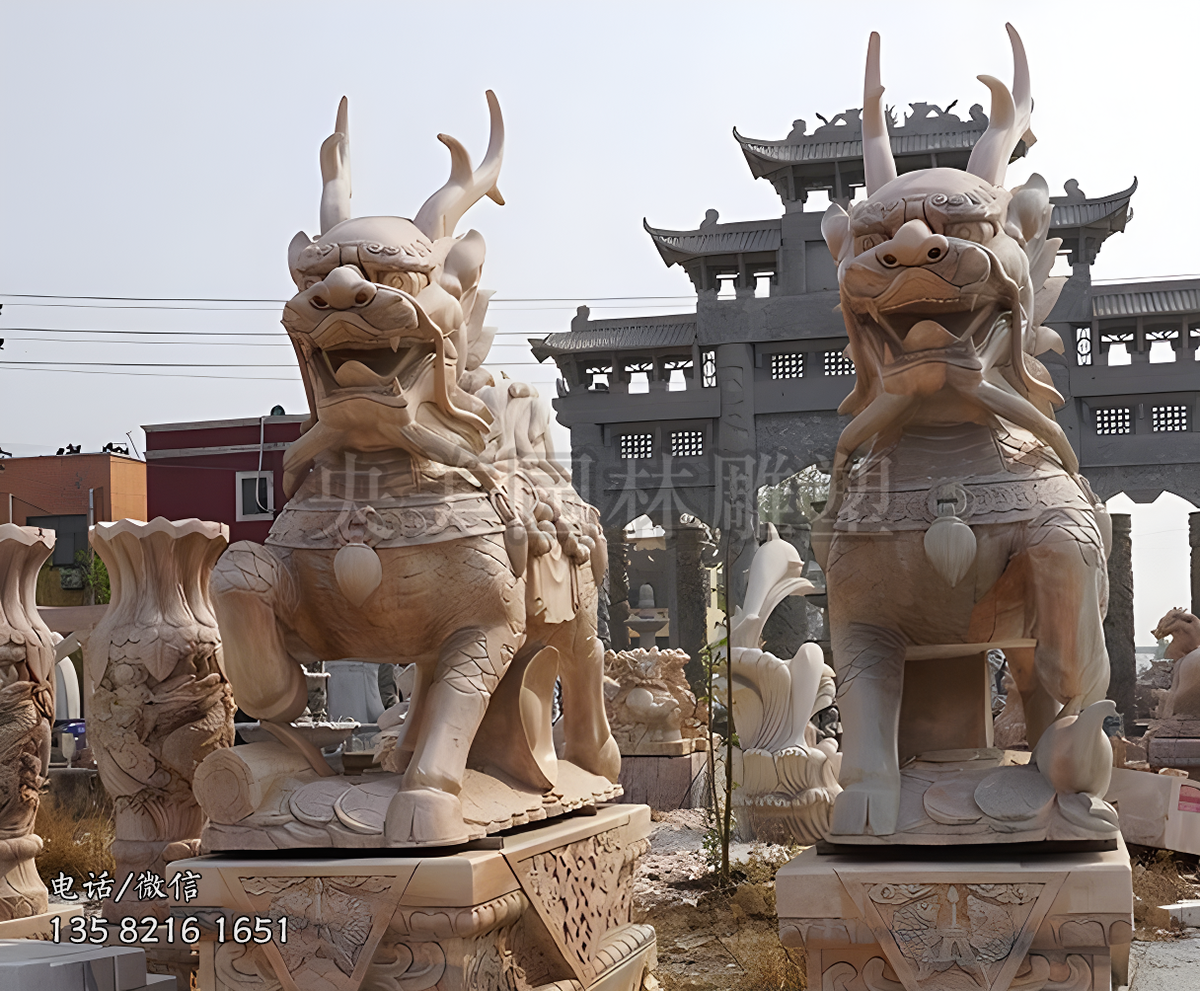 晚霞紅麒麟瑞獸看門(mén)圣獸雕塑