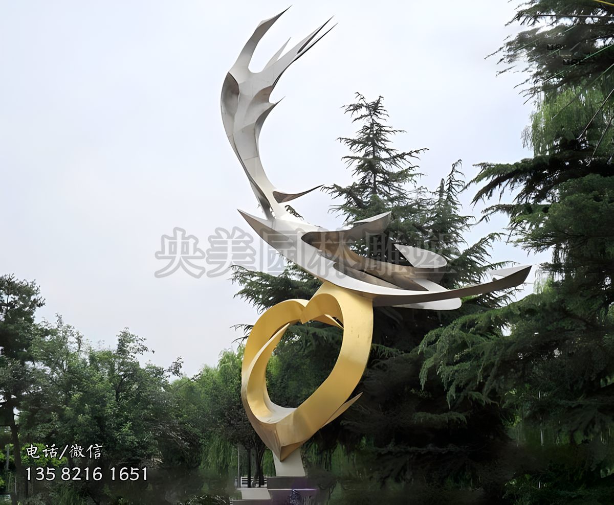不銹鋼鏡面創意抽象愛心雕塑